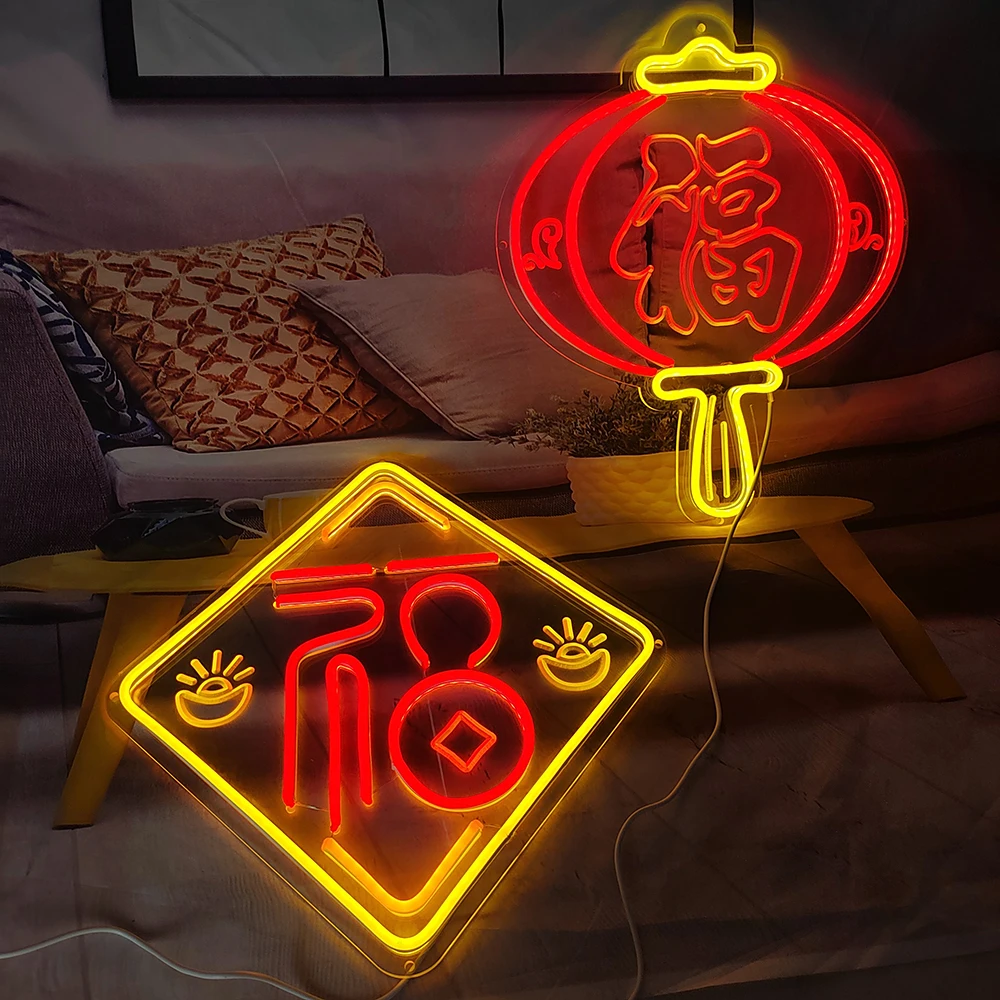 chinese Happy Spring Festival, Fuzi Lantern New Year, Neon Lantern,  Luminous Sign, Holiday Decorative Light Store 5v neon sign