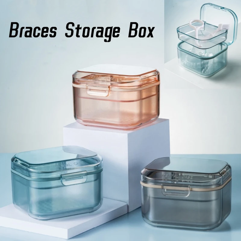 Braces Storage Box Orthodontic Retainer Three Layer Soaking Invisible Teeth Denture Cleaning Tooth Storage Portable Belt Case