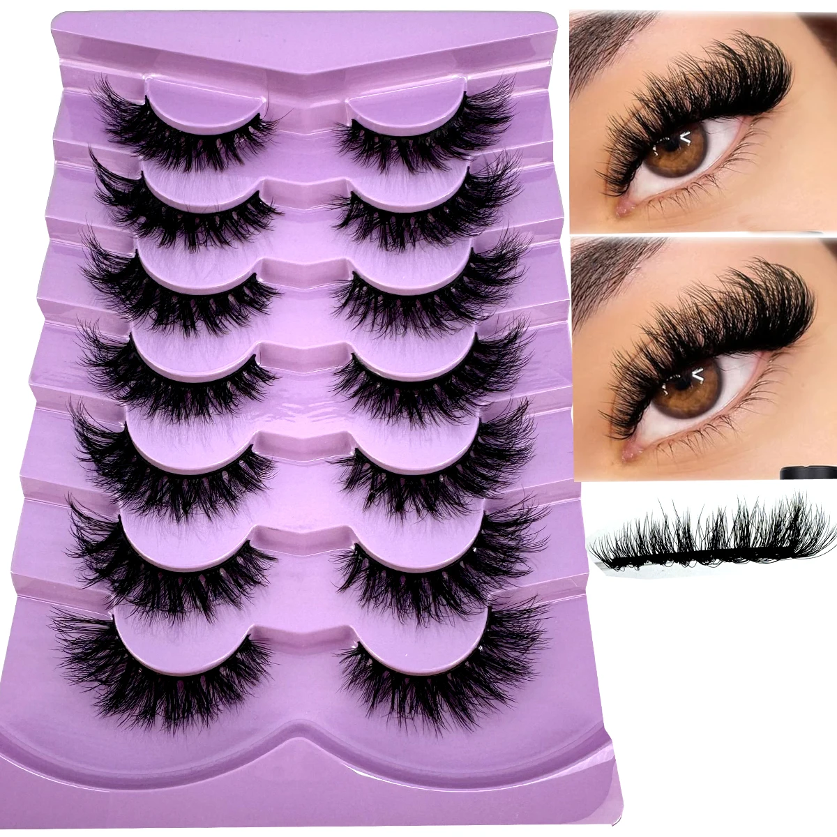 HBZGTLAD New 7 Pairs Natural long Fluffy Faux Mink Lashes Wispy False Eyelashes Thick Volume Fake Lashes Curly Fake Eyelashes