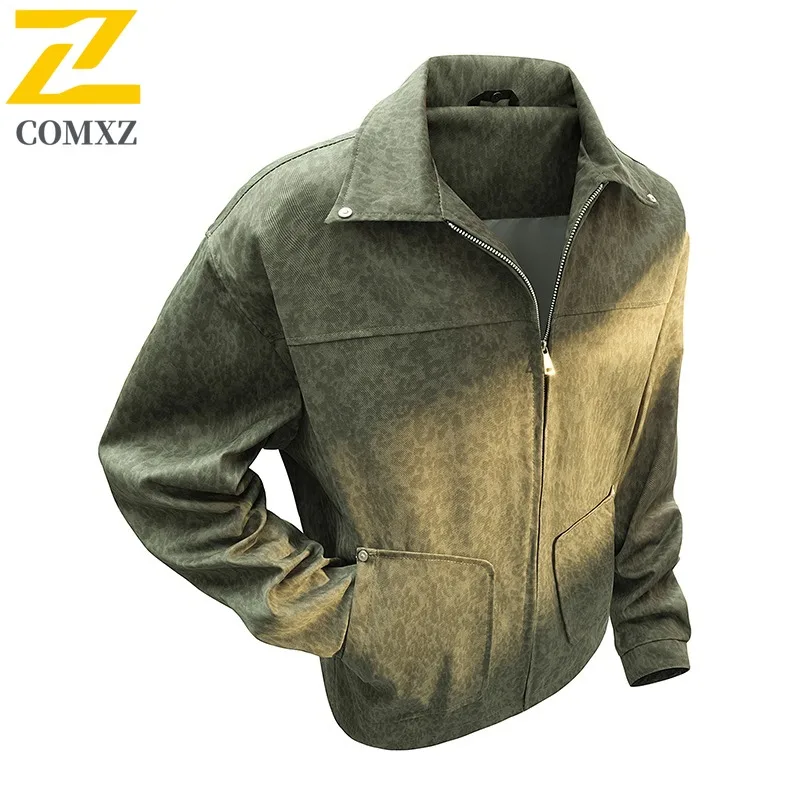 

COMXZ 2025, мужская винтажная куртка с леопардовым принтом и воротником с вырезом в стиле старых денег, легкая роскошная нишевая дизайнерская куртка, пальто