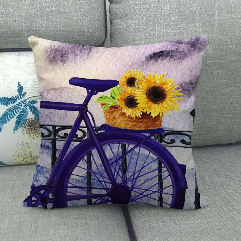 Colorful Bicycle Series Digital printing short plush pillow covers for car sofa office cushion cover home goods