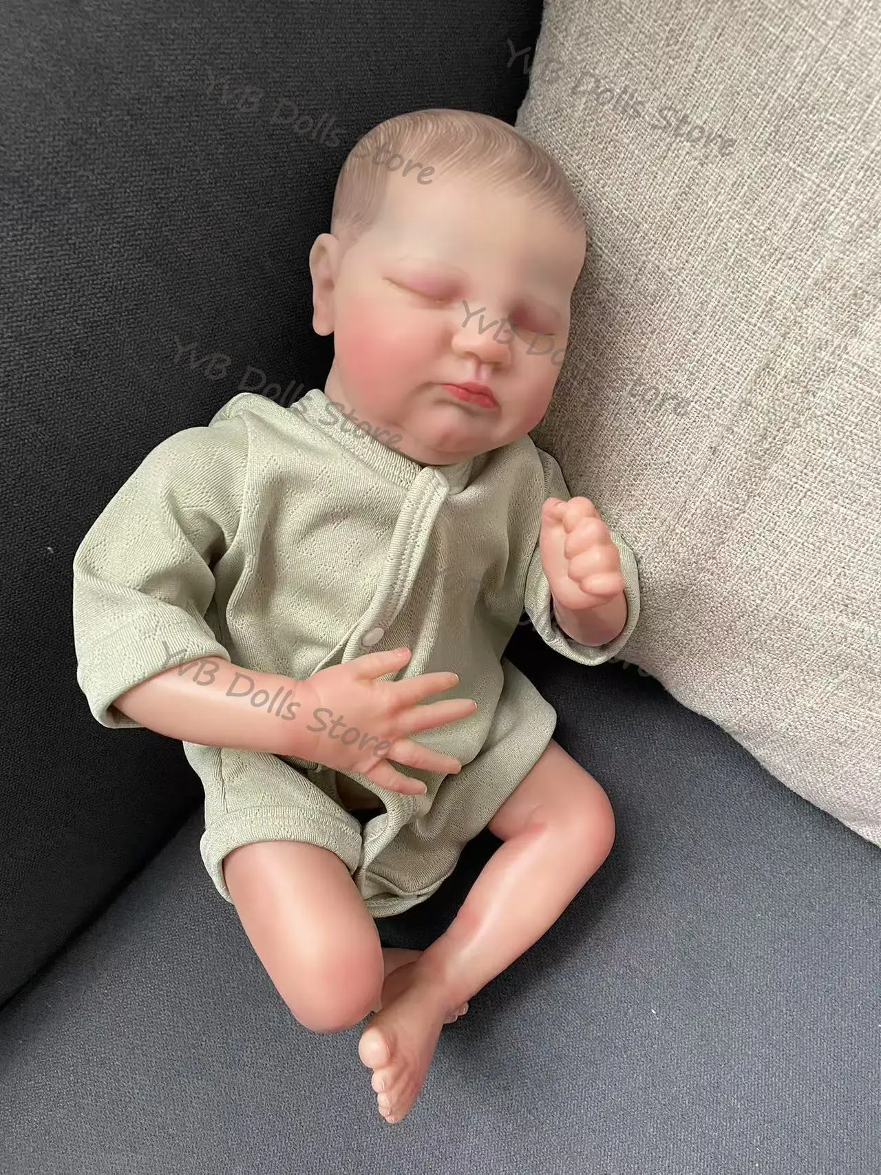 48CM Quinlyn Cloth Body Already Finished Paint Soft Touch Lifelike Sleeping Reborn Doll with Visible Veins Hand Draw Hair