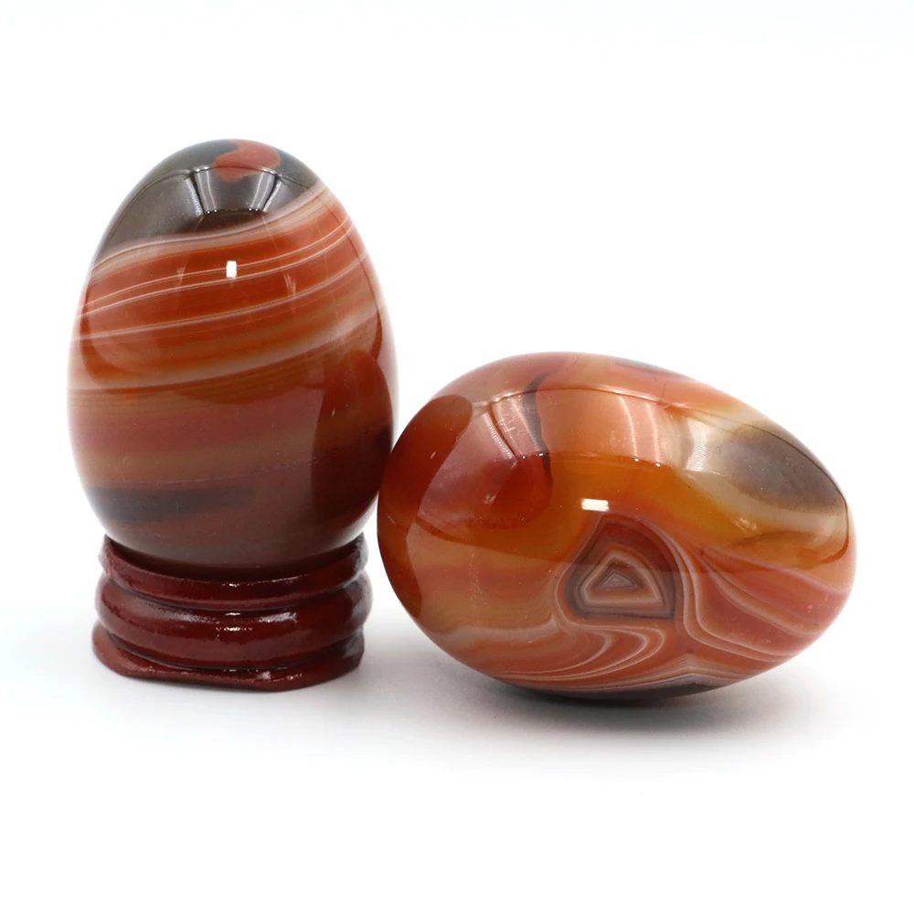 

1pc Natural Red Agate Gemstone Carved Egg Crystal Quartz Figurine for Chakra Healing Reiki Crafts Home Decoration with Wood Stan
