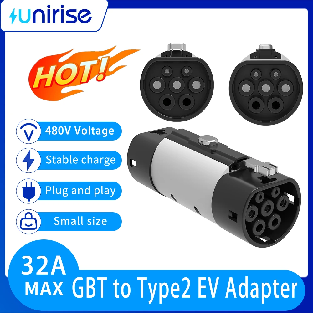 

Unirise 22KW Fast Adapter GBT to Type2 with Safety Lock Buckle Converter 32A for GB/T Charging Station to Type2 Car Charger