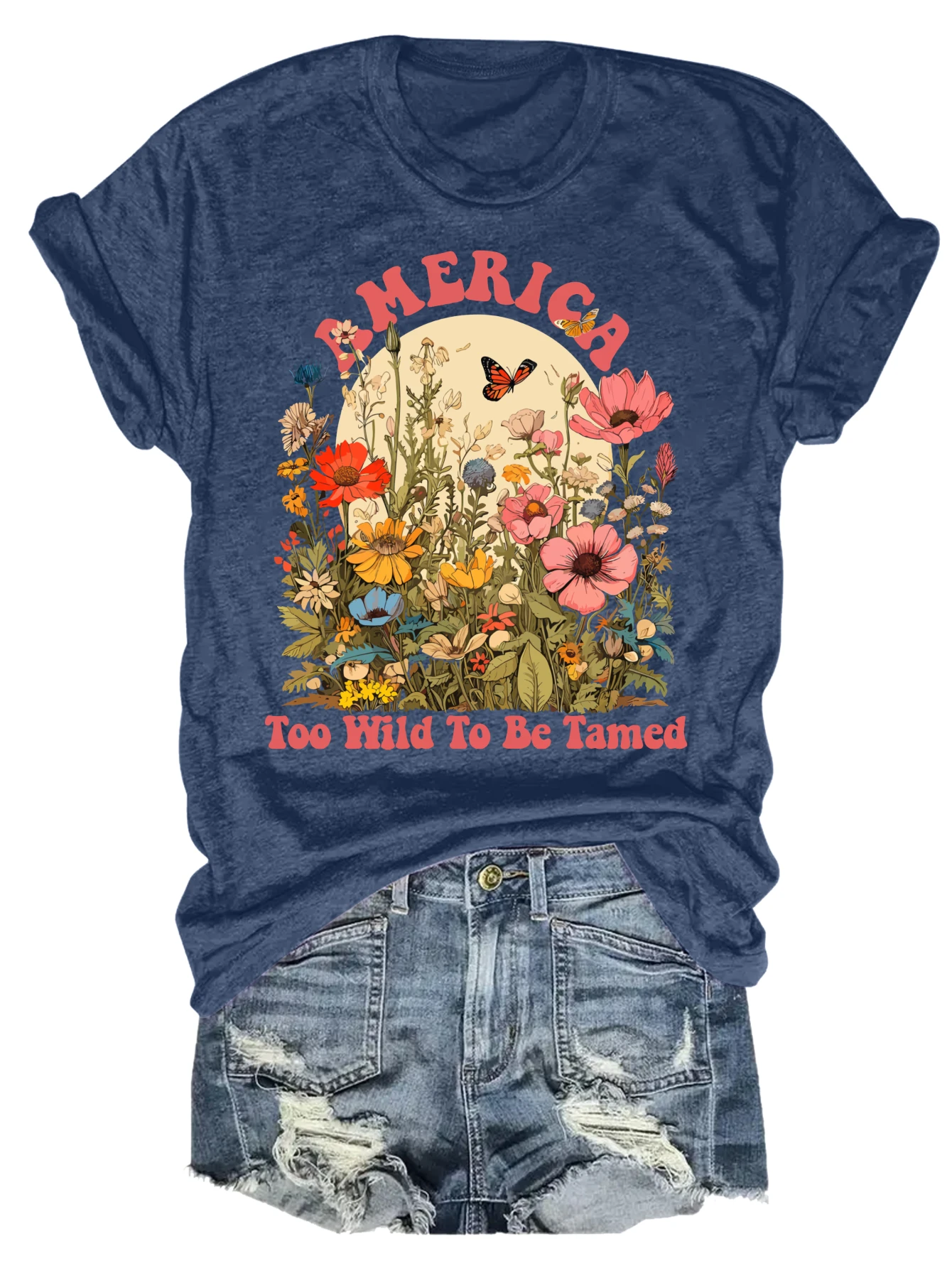 

Women's plus size tank top America Wild Flowers Butterfly Text Suitable for sports and daily wear sleeveless casual top, summer
