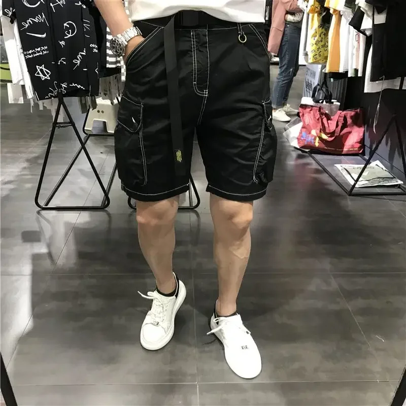 Mens Cargo Shorts Green Solid with Pockets Short Pants for Men 2024 Fashion Y2k Comfortable Harajuku Loose Cotton Clothes Jorts