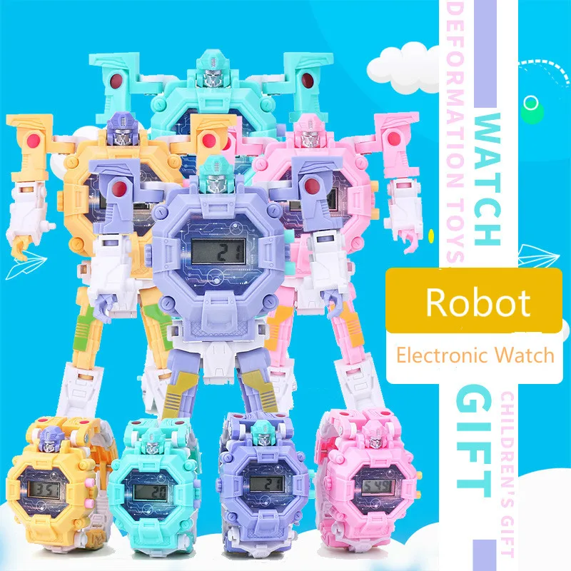 Reloj electrónico transformable para niños y niñas, pulsera con luz trasera, Robot, regalo