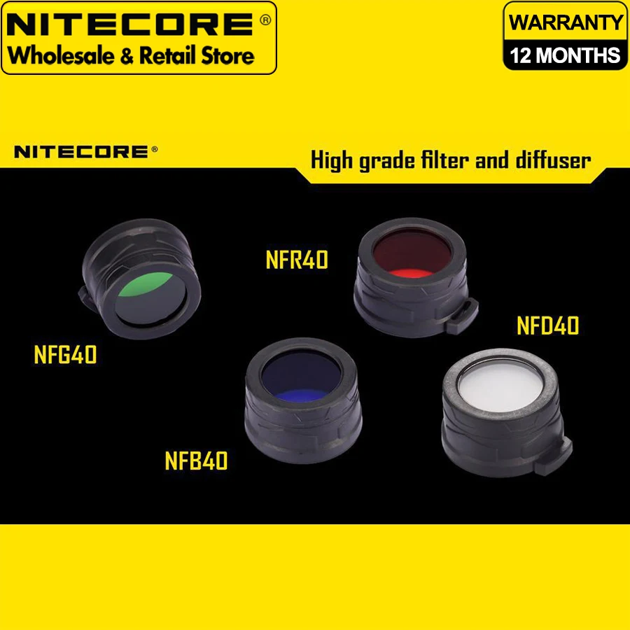 Filtro Nitecore 40mm NFR40 NFB40 NFG40 NFD40 adequado para lanterna com cabeça de 40mm