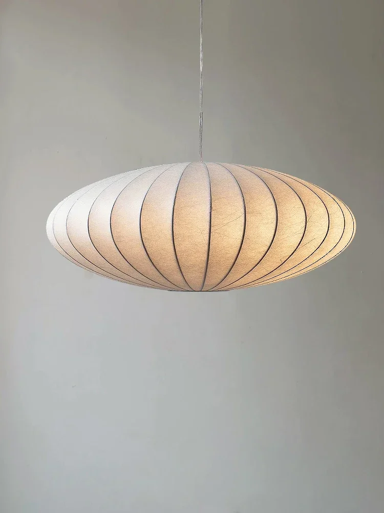 Nordic Apartment Silk Pendant Chandelier Lighting Japanese Style Wabi-sabi Living Dining Room Cream Style Silk Pendant Lamps