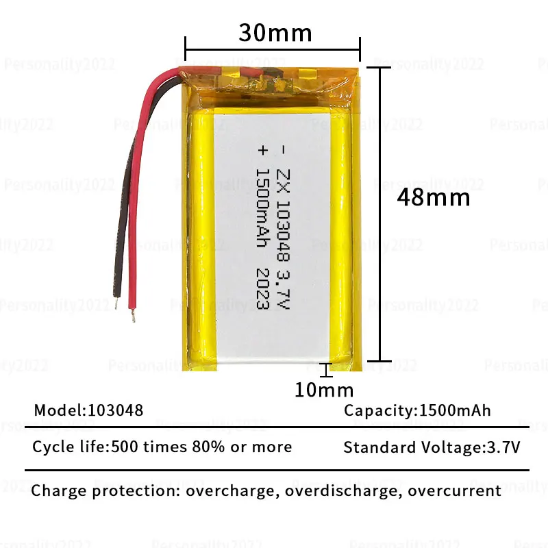 Lipo Battery 103048 Li-ion 3.7V 1500mAh Polymer Rechargeable Batteries for Beauty Meter Nebulizer Mobile Power Laptop DVD Cell