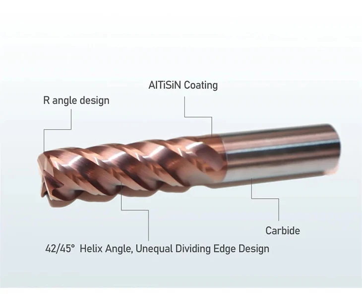 4-Schneiden-Hartmetall-Eckradiusfräser Winkel R0.2 R0.5 R1.0 R2.0 für die Bearbeitung von Edelstahl CNC-Fräswerkzeuge – Detail 3