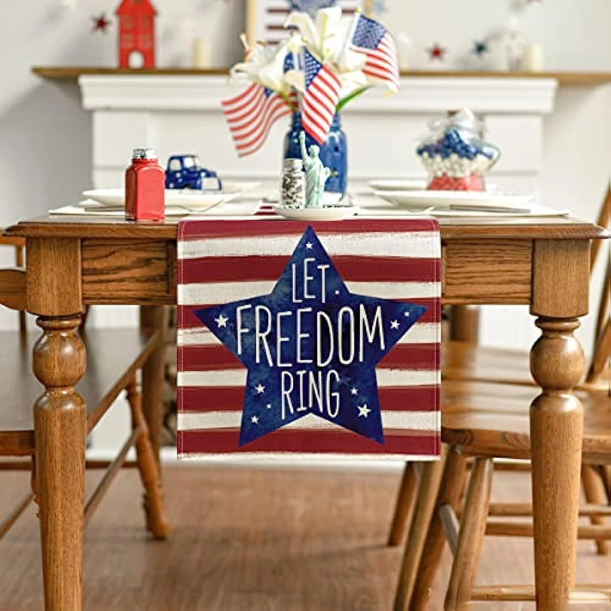 

4th of July Memorial Day Linen Table Runners Holiday Party Decorations Washable Dining Table Runners Kitchen Table Decor