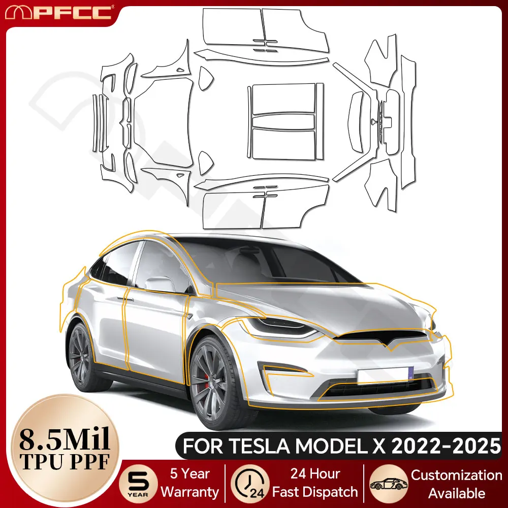 

8.5Mil TPU Anti-scratch Paint Protection Film For Tesla Model X 2022-2025 Car Body Pre-cut PPF Bra Resistant Clear Kit Decal