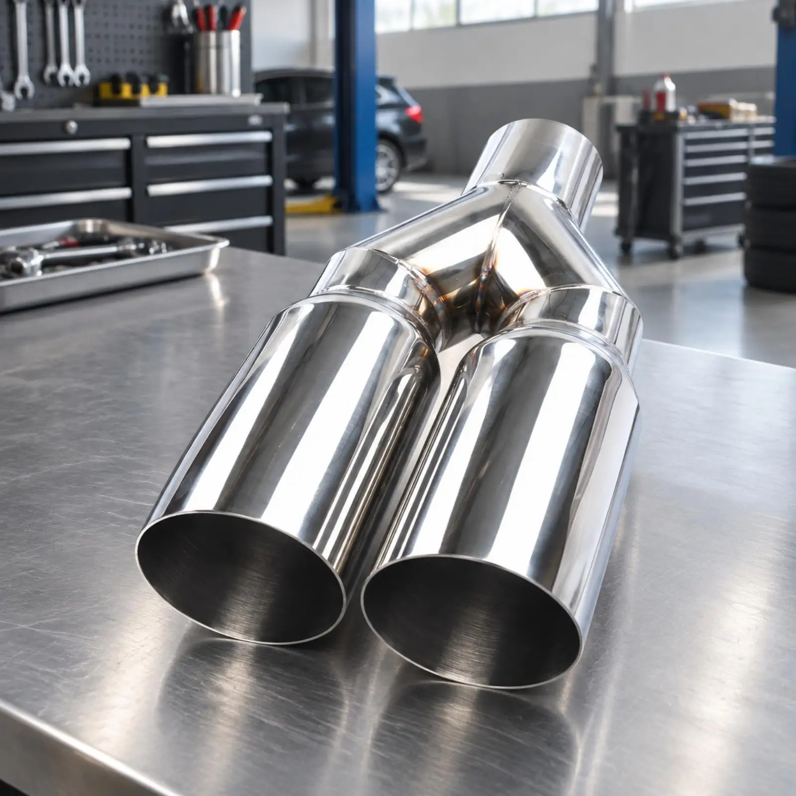 Weld on Exhaust Tailpipe Stainless Steel Single Ply 63mm Inlet 76mm Outlets Y Pipe Muffler Tip for Dual Exhaust Conversion