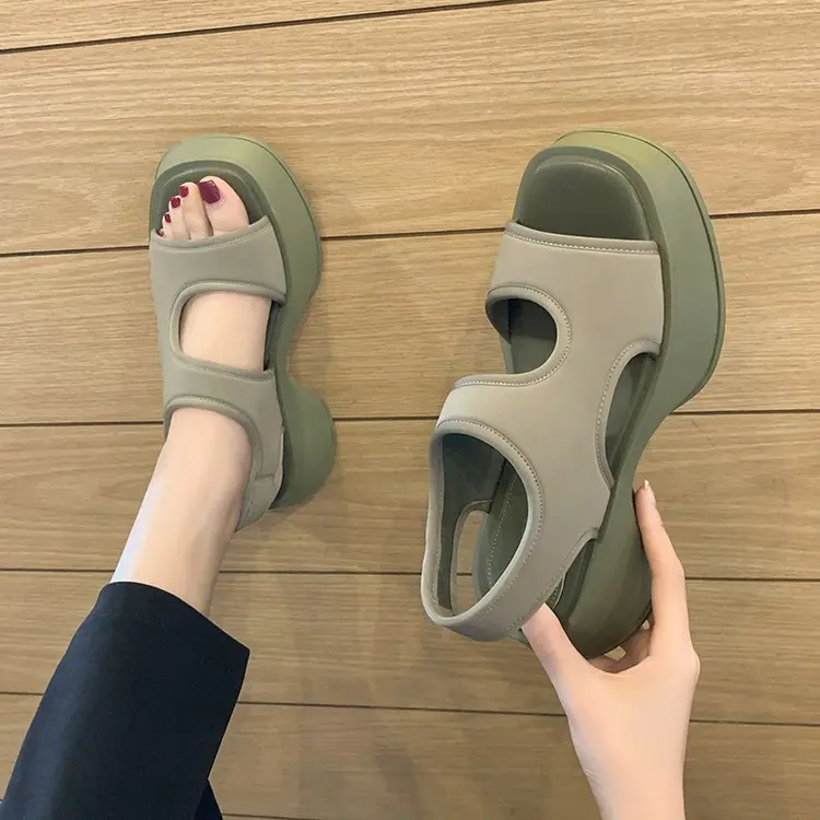 Low Sandals Woman Leather Low-heeled Hoof Heels Slides Fabric Rome PU Low Sandals Woman Leather Low-heeled Rome Hoof Heels Slide