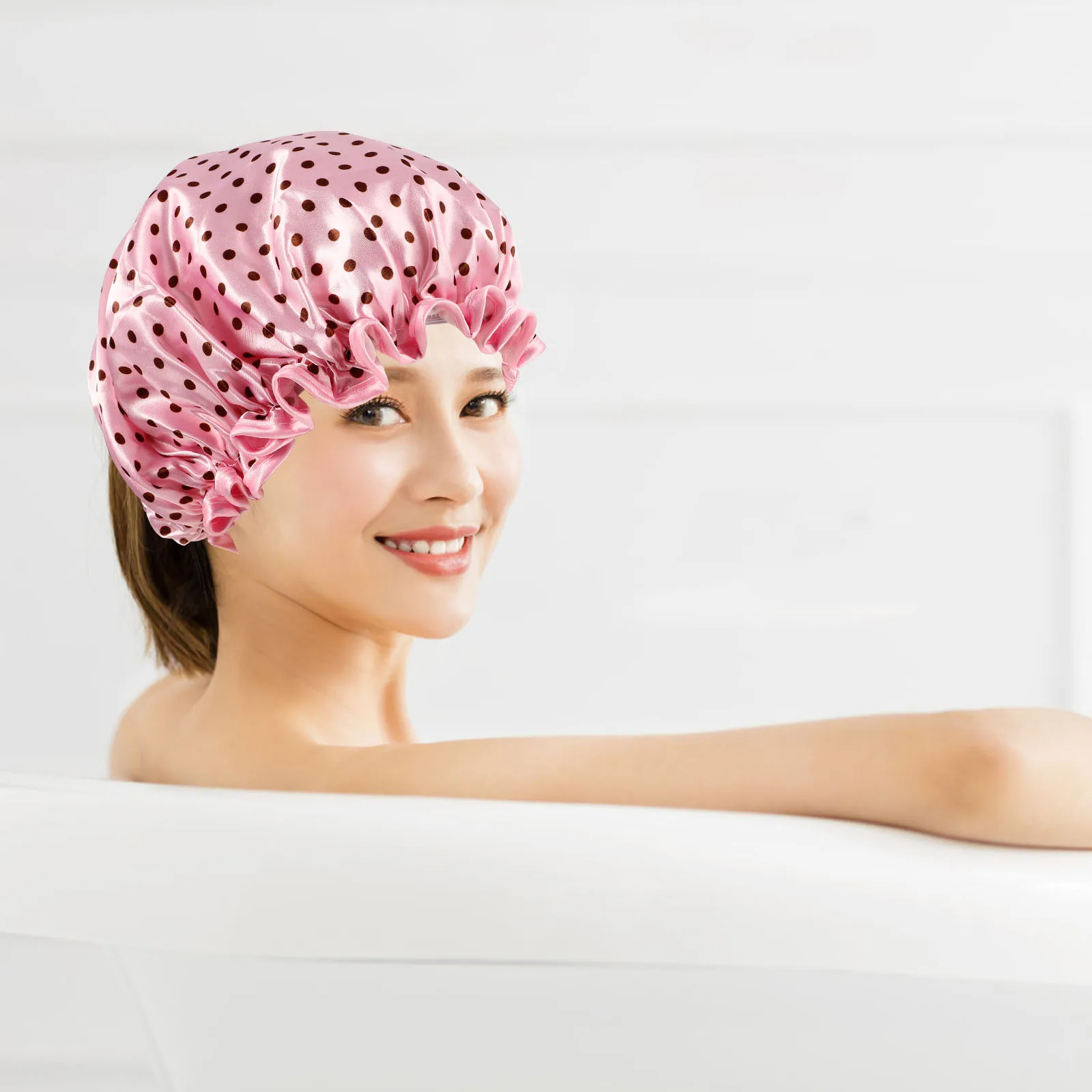 

2pcs Waterproof Shower Cap Bath Hat for Women Oil-Proof Hair Care Foldable Lightweight Bathing Use Thick Curly Hair Protection