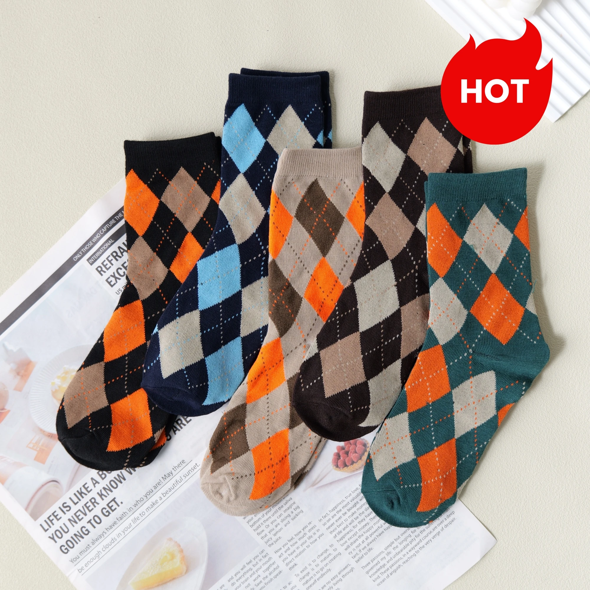 

Multiple Pairs of Women’s Crew Socks, Argyle Pattern, Trendy and Stylish, Warm and Comfortable for Fall and Winter