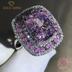 Gica Gema Luxury Real 925 Sterling Silver Ring Cushion Cut 3EX 10CT High Carbon Diamond Gemstone Wedding Engagement Fine Jewelry