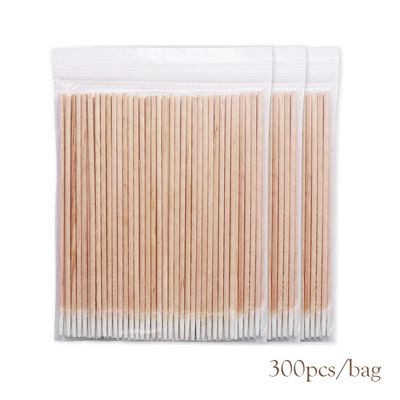 100/300Pcs tampone di cotone in legno per unghie bastoncini puliti gemme punta testa di cotone in legno Manicure dettaglio correttore smalto per unghie strumento di arte