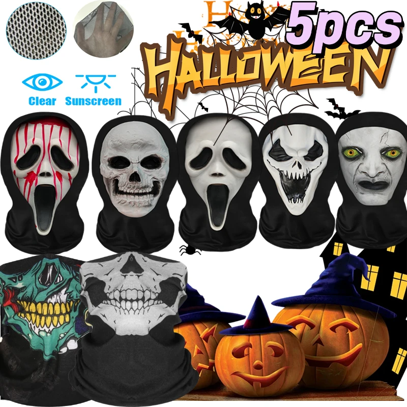 5PCS Nuovo Divertente Teschio Copricapo Halloween Horror Dress Up Puntelli Maschere realistiche Casa stregata Scherzo interattivo Maschera Cosplay