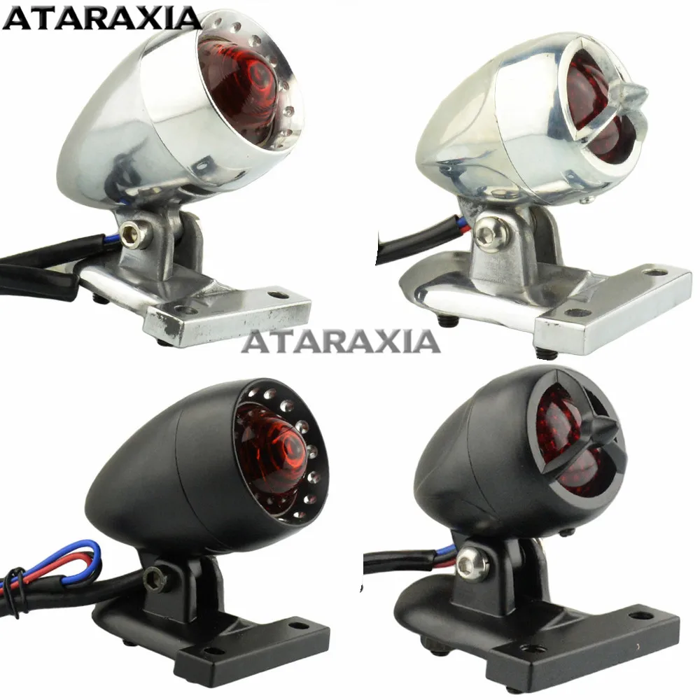 Motorcycle Rear Red Polished Tail Light Lamp License Plate Brake Stop Lamp For Harley Bike Bobber Chopper Custom BMW Honda