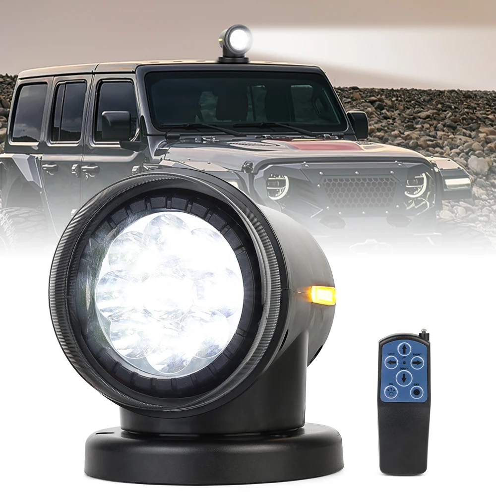 MOVOTOR 360 Rotating 45W LED Spot Search Light Remote Control Marine Searchlight for Boat SUV Off-road Trucks