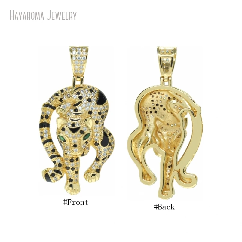 

10Pcs Copper Metal Cubic Zirconia Jewelry Wholesale Invisible Setting Animal Leopard Gold Color Pendant PM52485