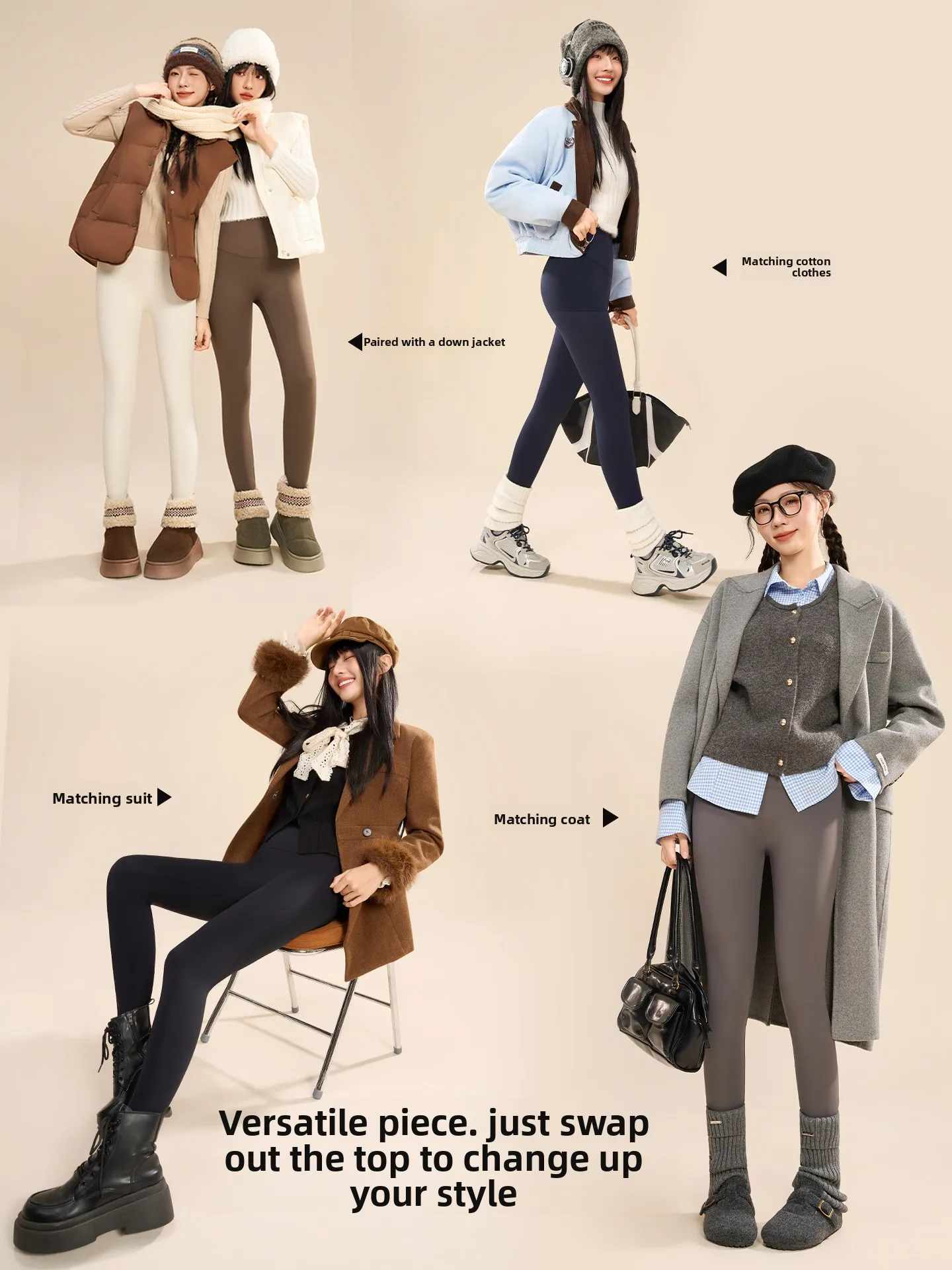 Pantalones de piel de arca para mujer, mallas cálidas con Control de barriga, cintura alta, con forro de Fce, para Yoga, Fitn, otoño e invierno