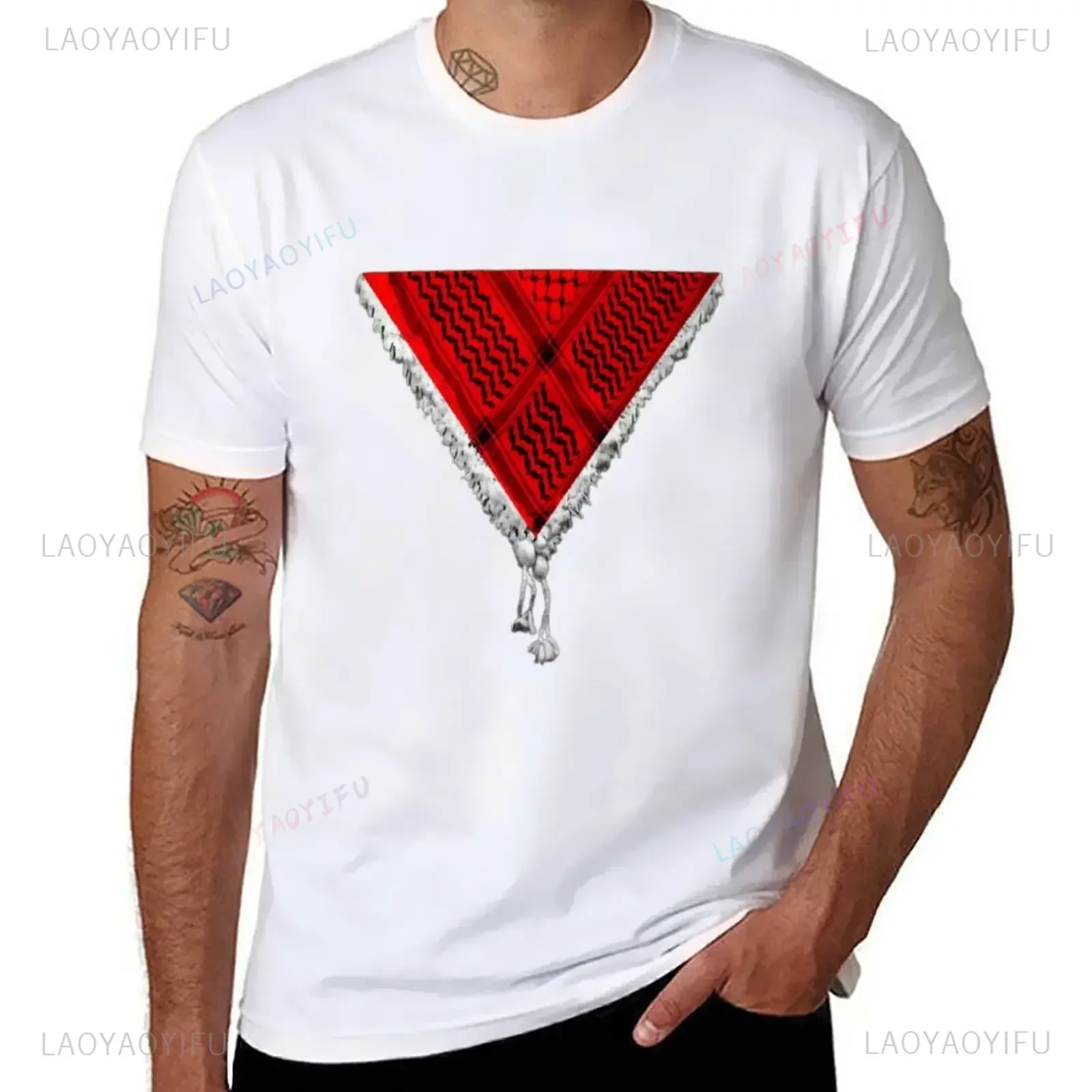 The Red Triangle Printed T-shirt Blacks Kawaii Clothes T-shirt High Quality Cotton Men Summer Short-sleev