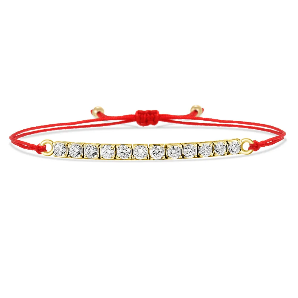 AAA Cubic Zirconia Stones Gold-plated Brass Chain Red String Handmade Bracelet Women Girl 2022 Fashion CZ Tennis Jewelry Present