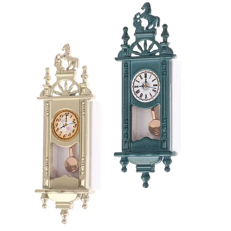 Ekologiczny - 1 szt. 1/12 Rekwizyty do scenek domowych Miniaturowy Retro Rzymski Zegar Wiszący Zegar Dekoracja do Salonu Domek dla Lalek Akcesoria