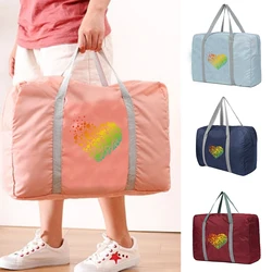 Large Capacity Foldable Travel Bags Clothing Organizer Unisex Luggage Sorting Women Handbags Rainbow Heart Printing Duffle Bag