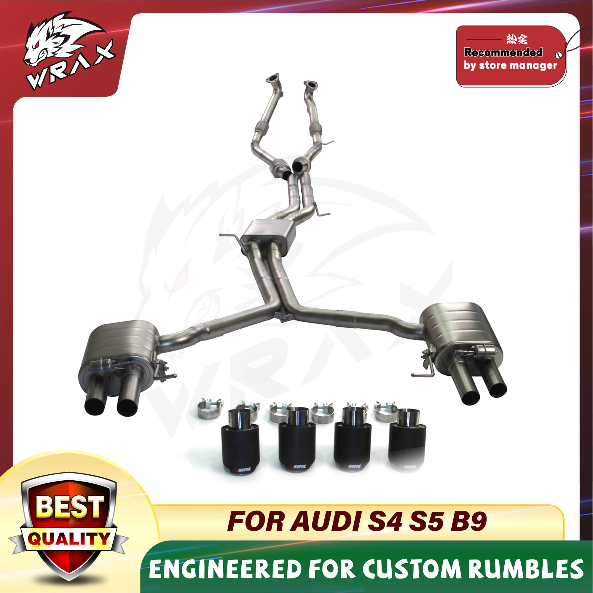 

WRAX Exhaust For AUDI S4 S5 B9 Stainless Steel Catback High Performance Exhaust Exhaust Tail Performance Muffler Valve