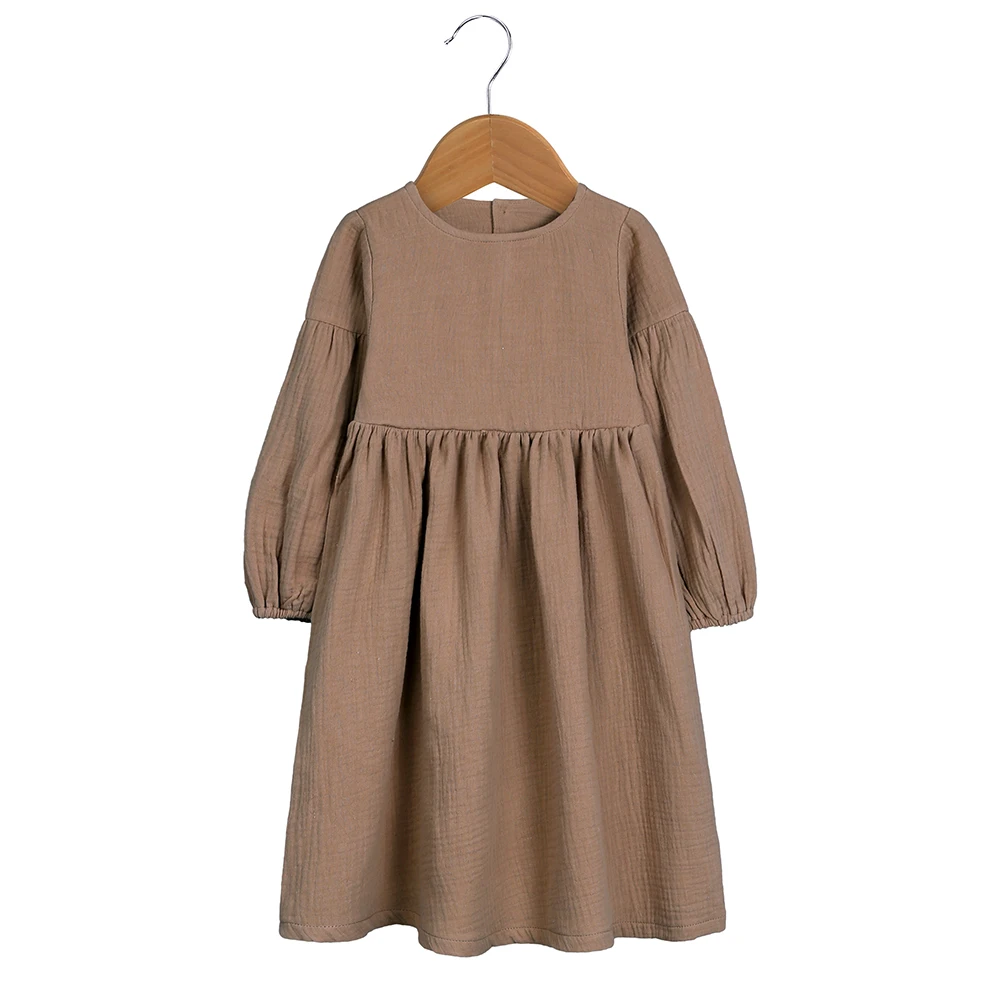 Cotton Linen Long Sleeve Dress For Girls Fashion Solid Color Kids Girl's Dresses Spring Autumn Children Clothing 1-6 Years 2026
