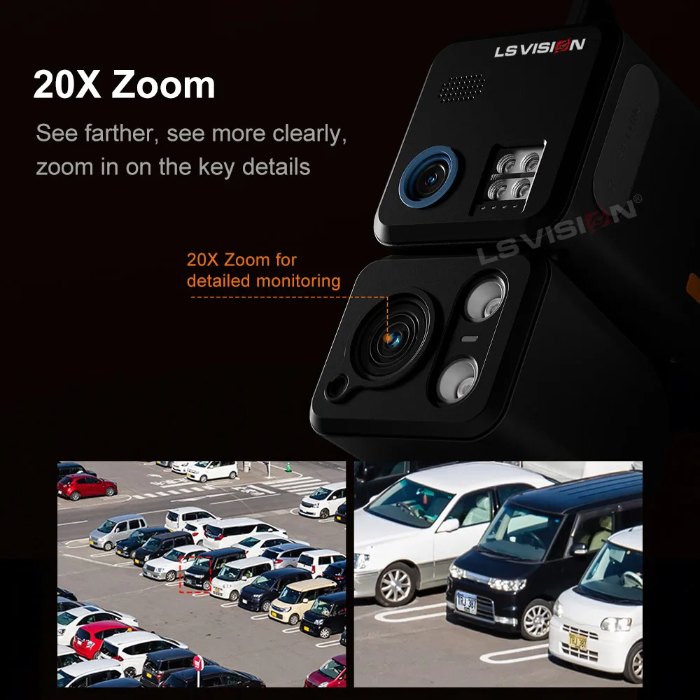 LS VISION 24/7 Recording 4g Sim &Wifi Security Camera Outdoor AOV 20 Watt Solar Panel Cctv AI Detection Cam For Villas Estates