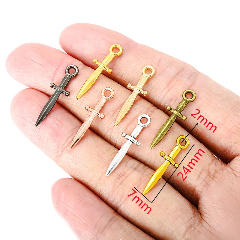 35 Pieces 7 Colors Vintage Dagger Zinc Alloy Charm Pendant Women Men Making Earrings Fashion Jewelry DIY Accessories 24X7mm