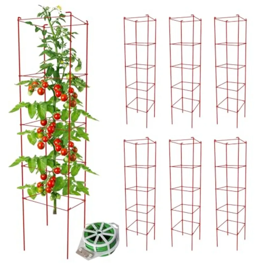 

Garden tomato cages 6-pack 57-inch height galvanized steel black heavy-duty support for tomatoes cucumbers and climbing plants