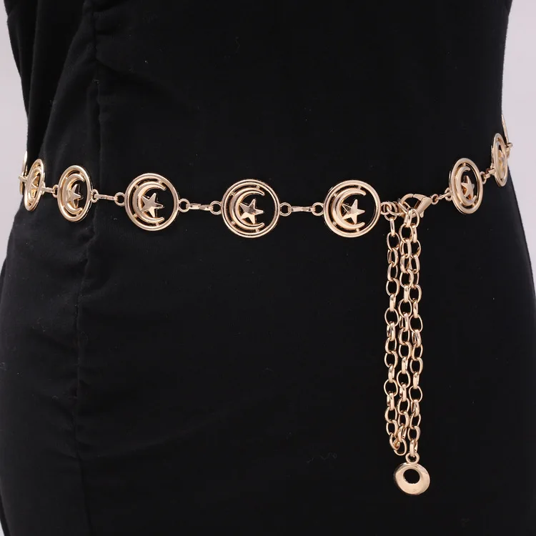 

Пояс с луной и звездой 2025 года - женский готический пояс, винтажный богемный пояс Y2K в стиле ретро, унисекс, цепочка на живот, уличная одежда в стиле панк