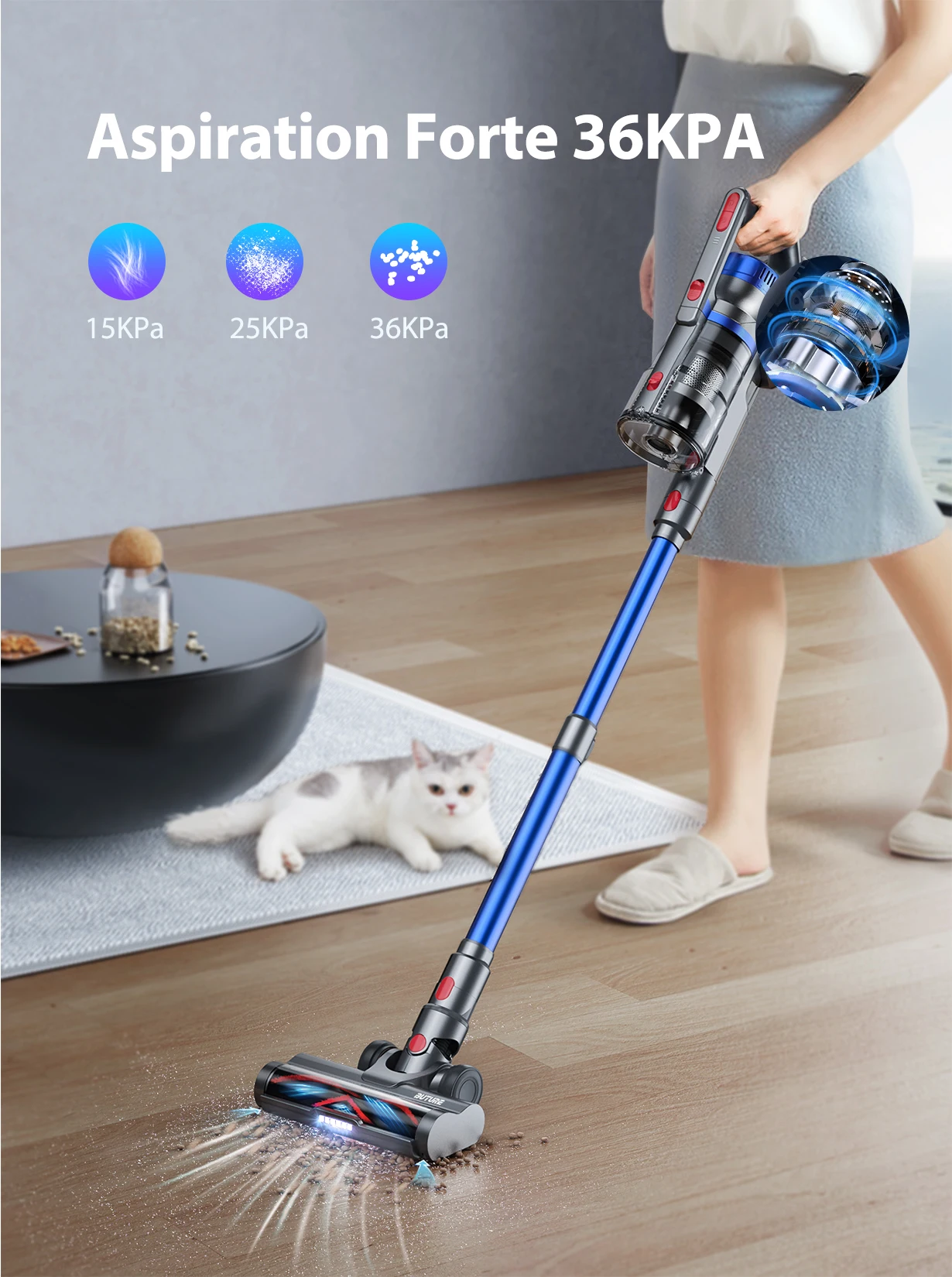 Buture jr500 cordless vacuum cleaner 55 Min 36kpa vacuum cleaner household appliances 1.2l removable battery dust cup portable