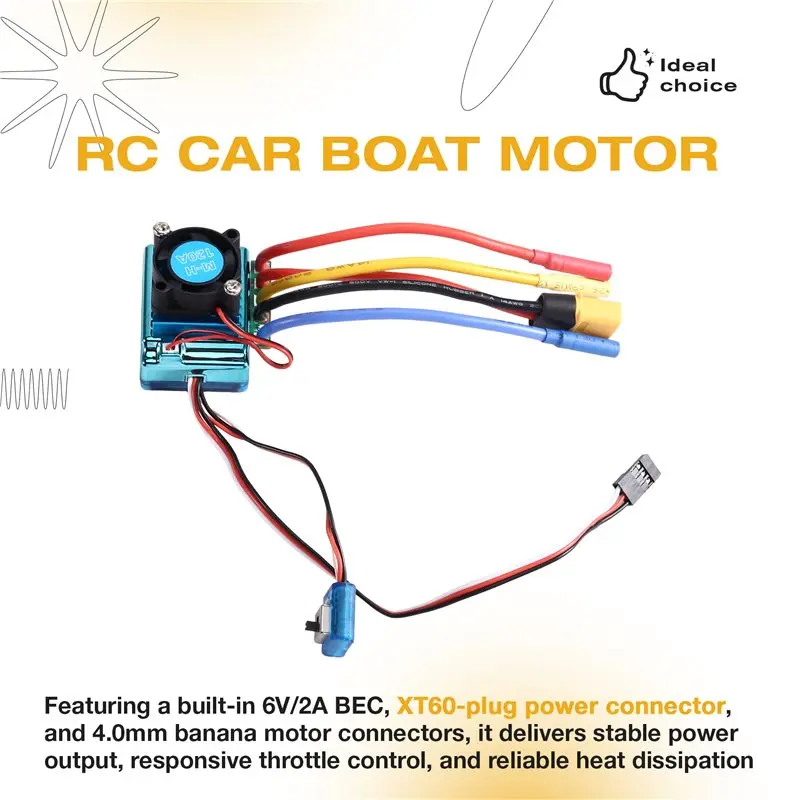 WOWFU-120A Brushless ESC Speed Controller With XT60 Plug 4.0Mm Banana Connector For 540/3650/3670 RC Car Boat Motor 2-3S view 6