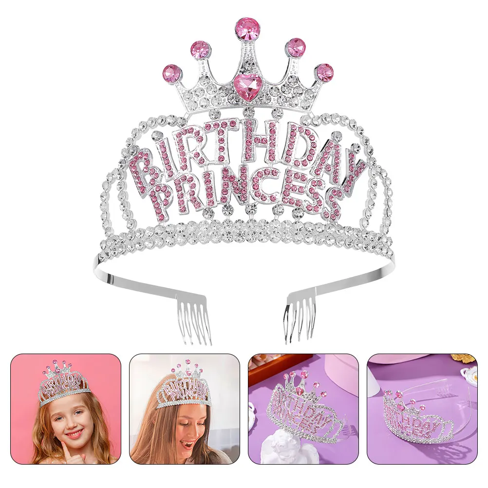 

2Pcs Girls Headdress Birthday Tiara Shining Crown Rhinestone Craft Lightweight Comfortable Durable Hair Accessories Women Crowns