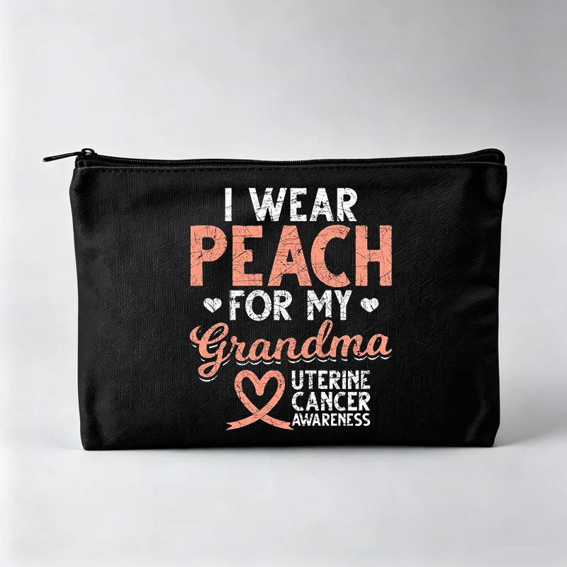 Women's Typography Print Makeup Bag with Ribbon Graphic, Vintage Style Cosmetic Pouch for Daily Use