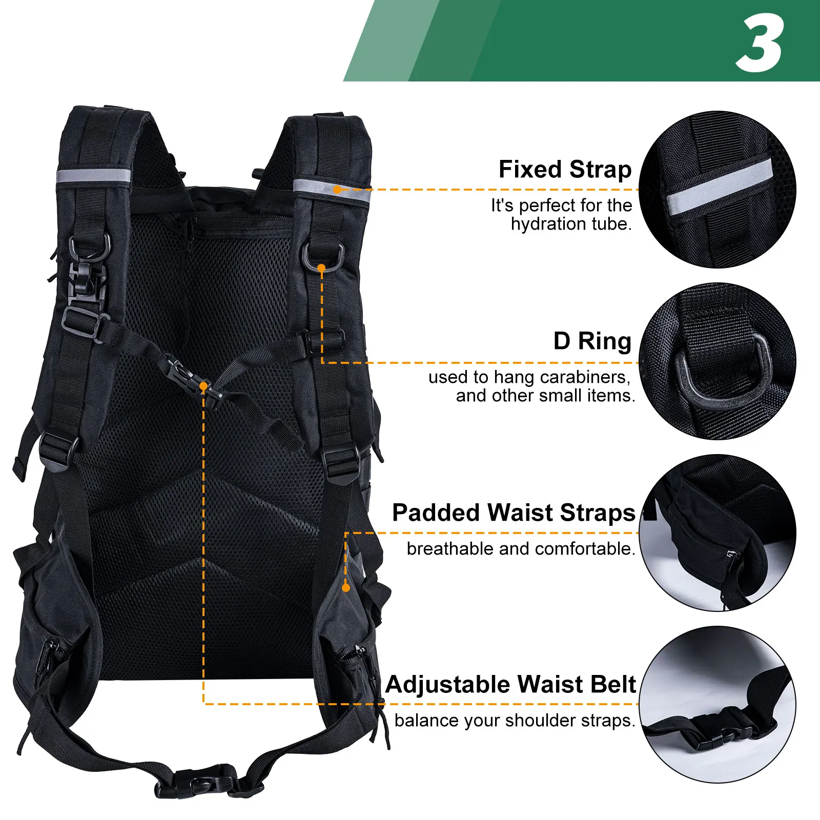 45L Water‑Resistant Tactical Rucksack, Backpack with Multiple Pockets, Outdoor Gear Bag for Hiking, Camping, Fishing, Travel