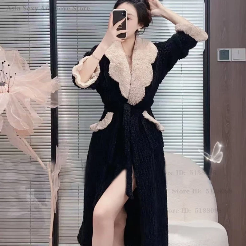 

Thicken Flannel Robe Kimono Bathrobe Gown Autumn Winter Women Sleepwear Home Dress Sexy Negligee Coral Fleece Warm Loungewear