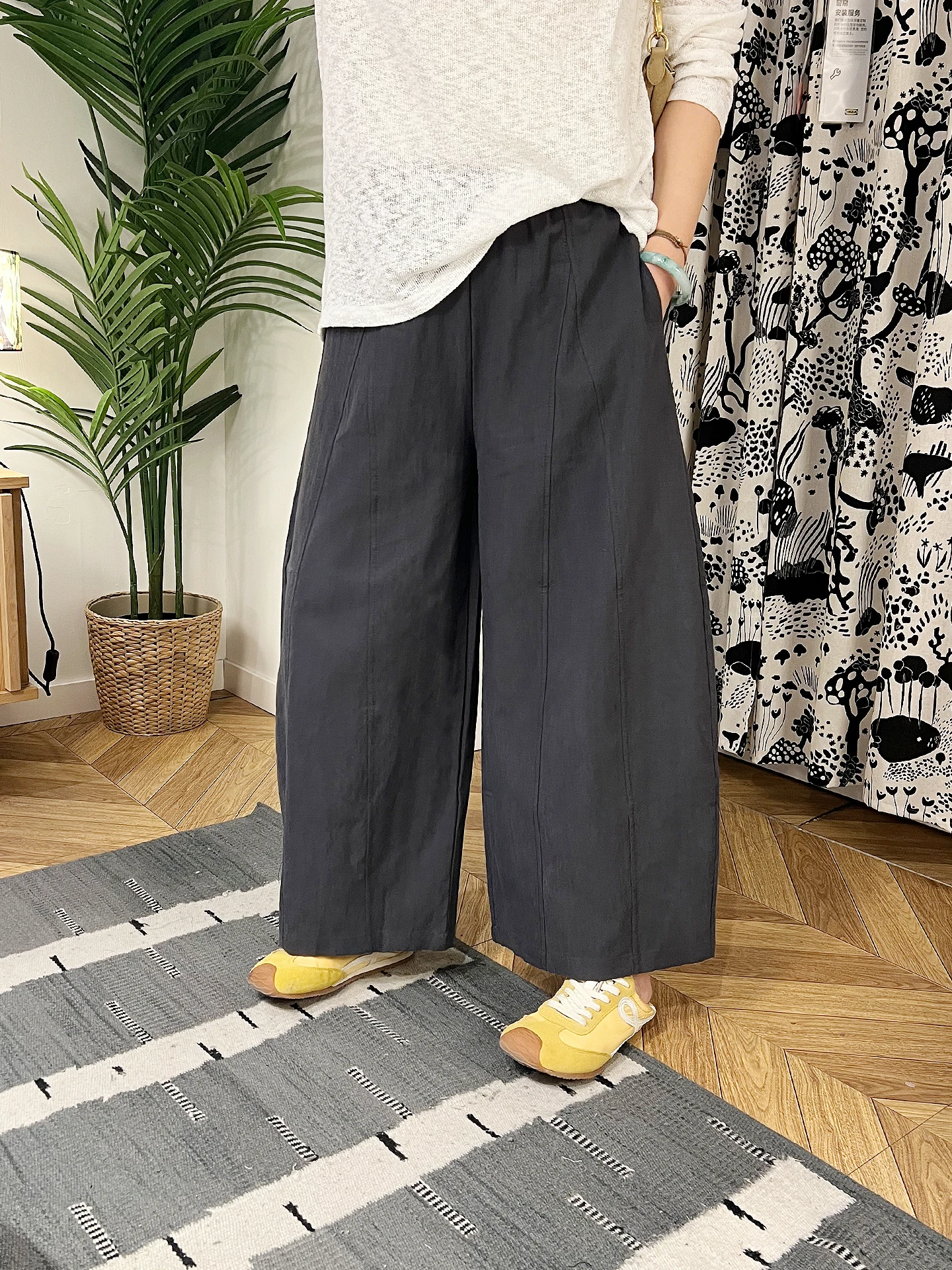 

Свободные прямые брюки с высокой талией на резинке, брюки-баллоны, брюки А-силуэта для женщин больших размеров, повседневная одежда