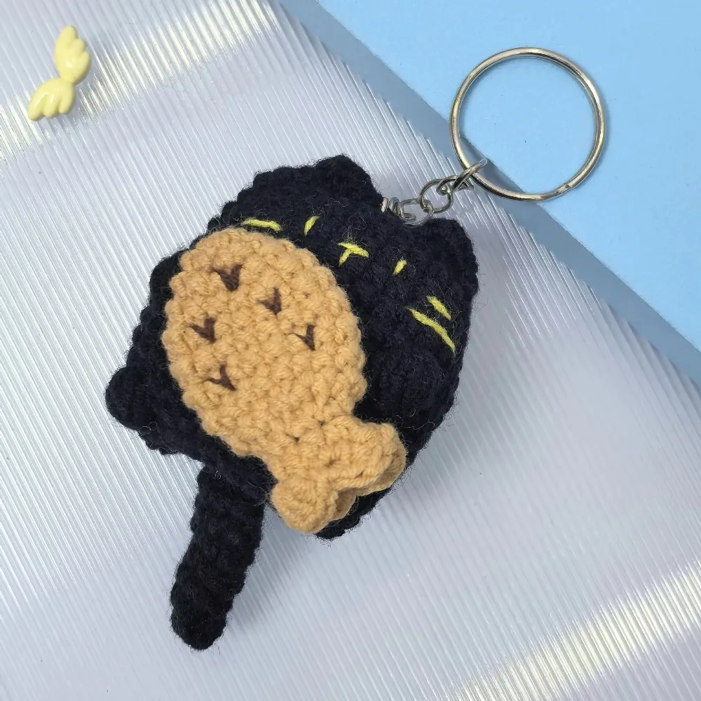 Creative Handmaking Crochet Cat Keyrings With Fish Knitting Knitting Keychain Cute Animal Doll Kitten Pendant Friends Gift