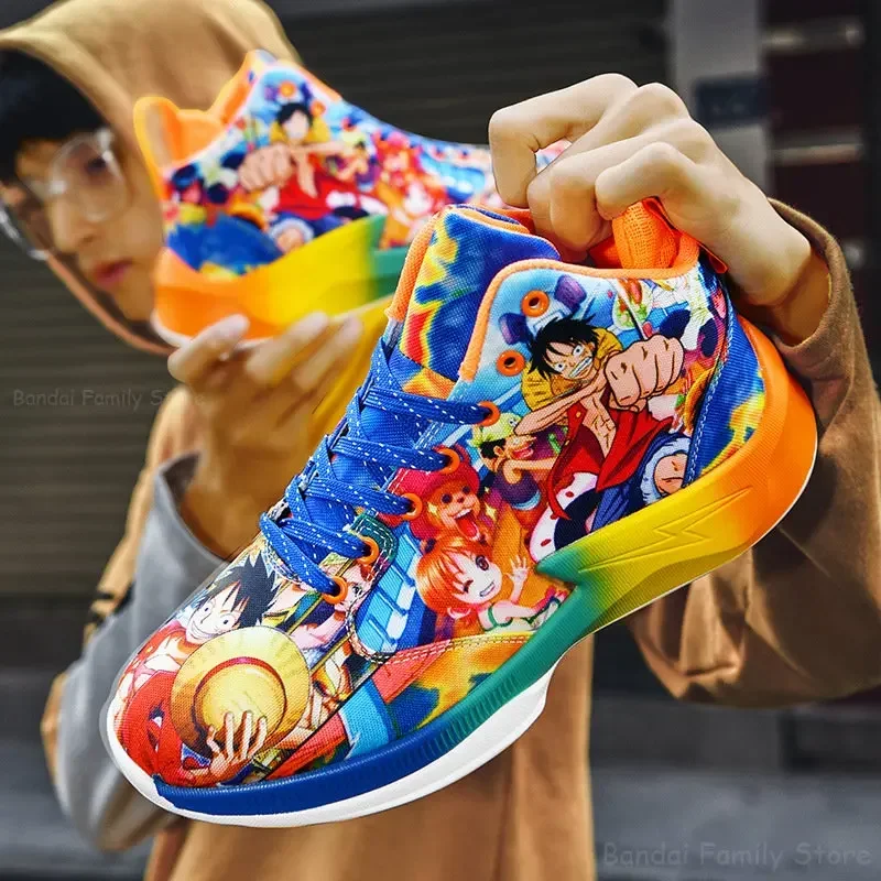 One piece Luffy sneakers anime men basketball shoes casual non-slip running shoes fashion teenager graffiti sport shoes gifts