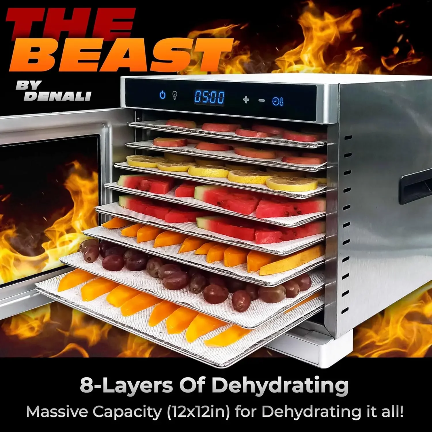 Denali | 8-Layer Stainless Steel Food Dehydrator | 100 Recipes & Complete Instructions | Jerky, Fruit Skin, Vegetab