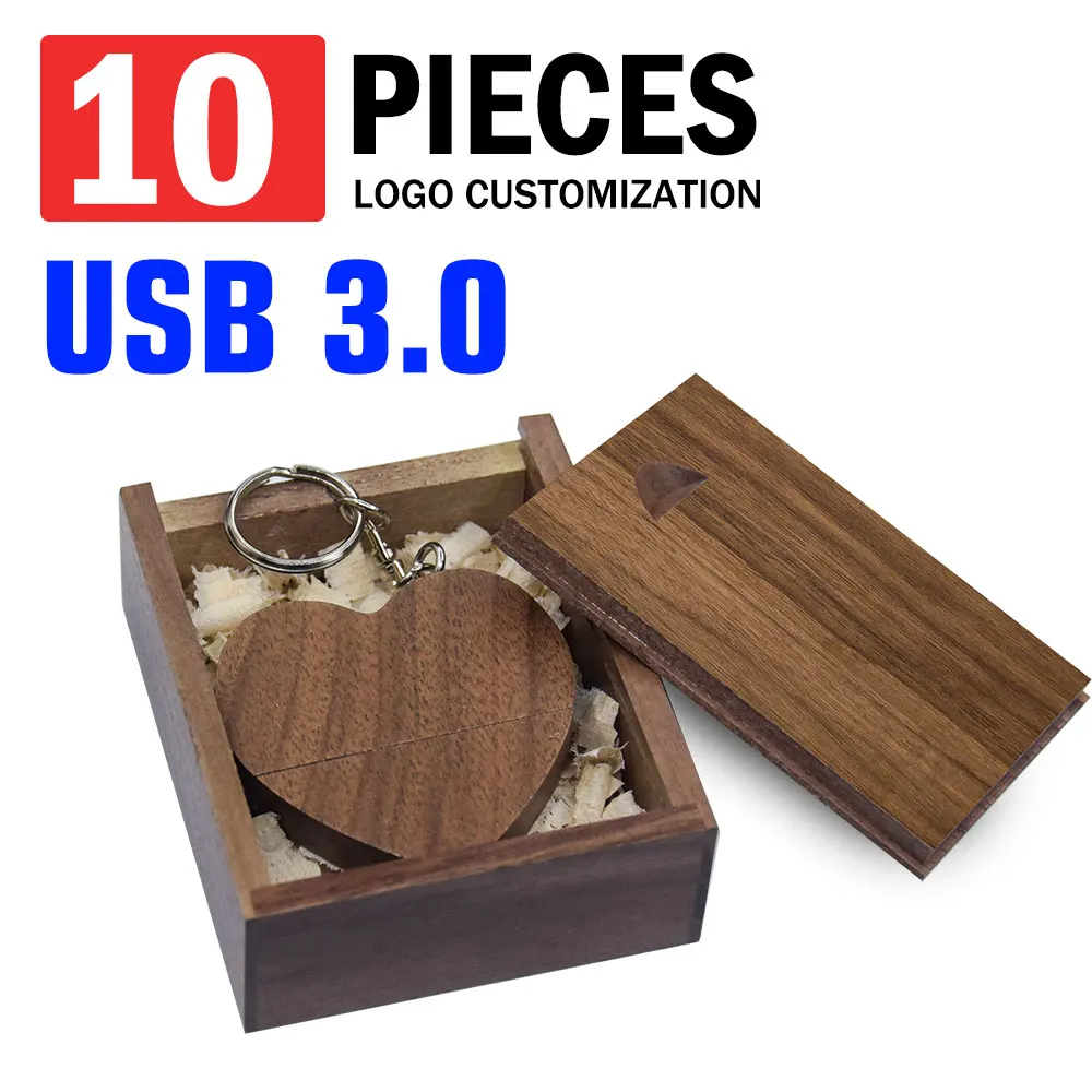 

10 шт./лот, деревянное сердце + коробка, флэш-накопитель USB 3,0, 64 ГБ, 32 ГБ, 16 ГБ, 8 ГБ, 128 ГБ, 4 ГБ U-диск, фотографии, свадебные подарки