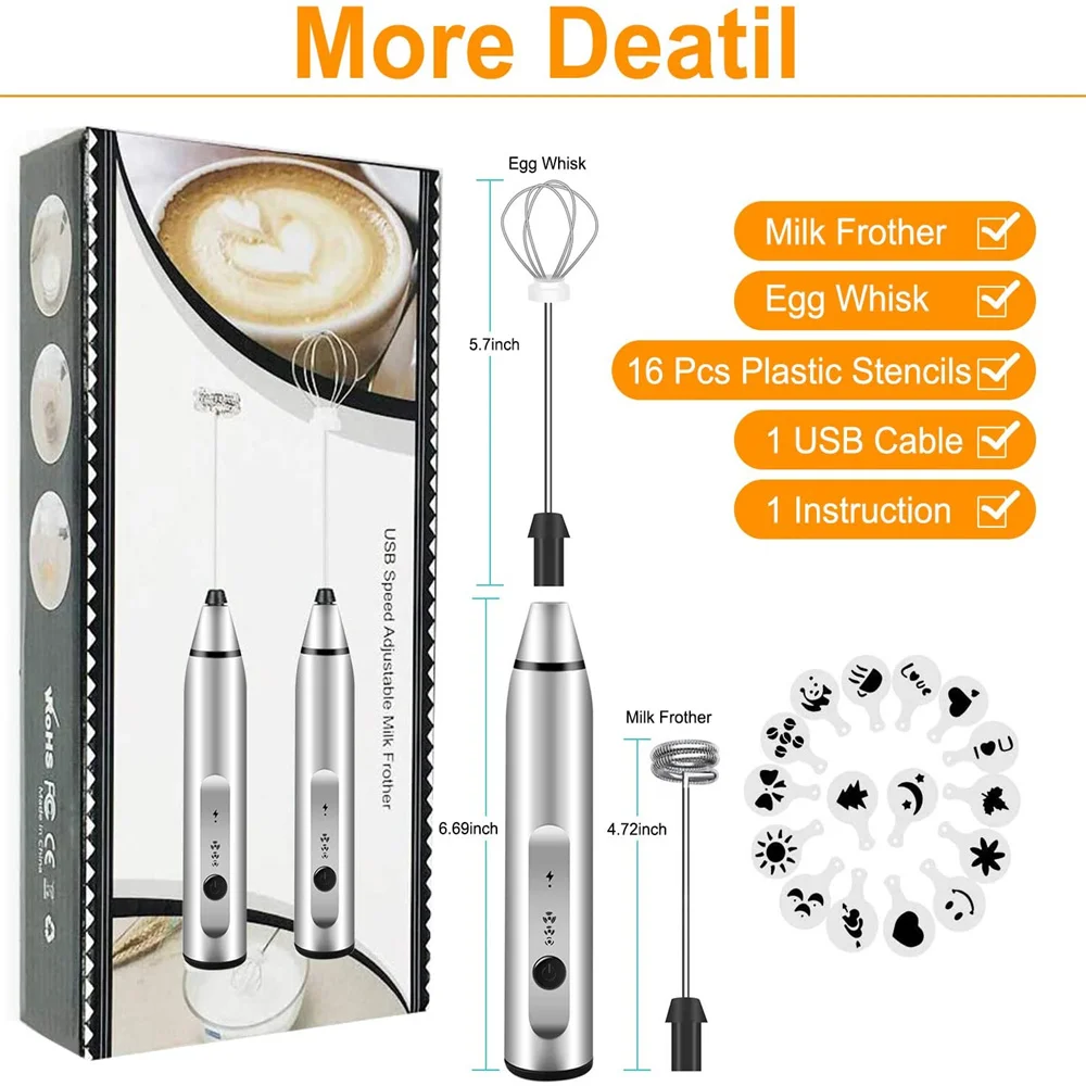 1/16PCS Manual Milk Frother Coffee Beater Rechargeable Whisk Drink Mixer Milk Foam Blender Egg Whisk Kitchen Accessories